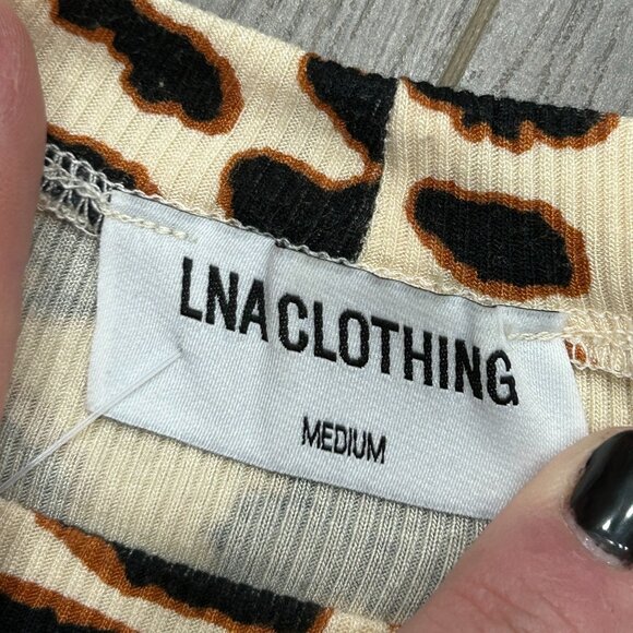 LNA Clothing Leopard Print Ribbed Long Sleeve Stretch Crewneck Top Size M - Picture 5 of 7